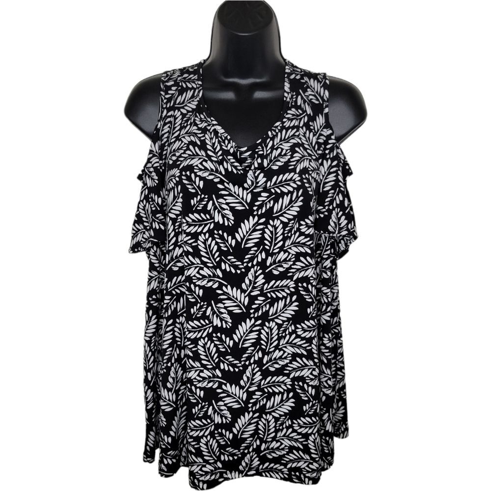 Catherines black & white cold shoulder stretch jersey top 1xwp